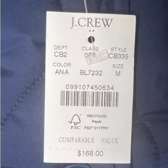 J. Crew** Navy Quilted Barn Jacket Corduroy Collar Pockets Snaps Size Medium NEW - Picture 16 of 16